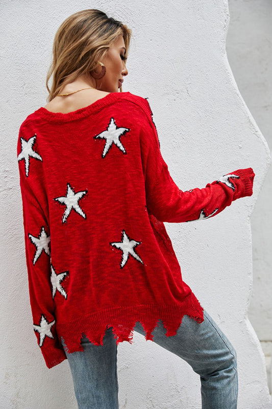 Star Pattern Distressed Sweater  Shirts & Tops- Doll Fits