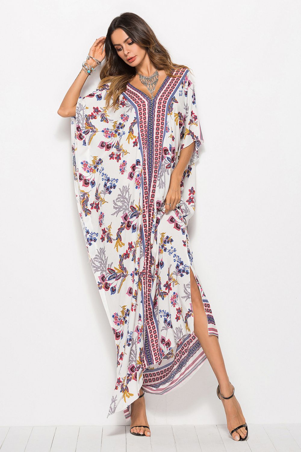 Floral V-Neck Dolman Sleeve Dress  Dresses- Doll Fits
