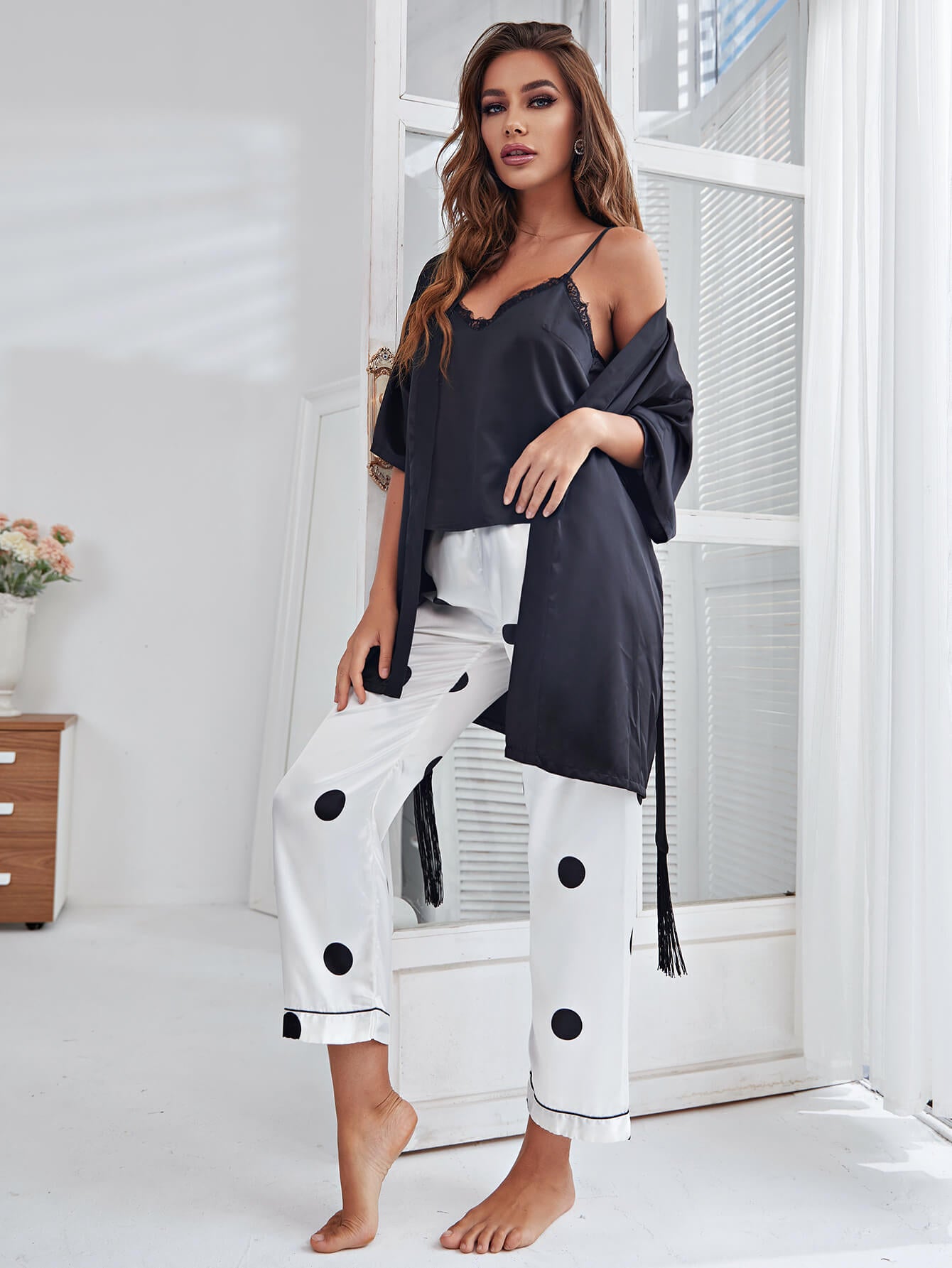 Cami, Robe, and Printed Pants Pajama Set  Sleepwear & Loungewear- Doll Fits