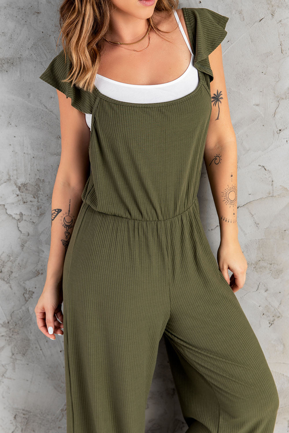 Flutter Sleeve Ribbed Jumpsuit  Jumpsuits & Rompers- Doll Fits