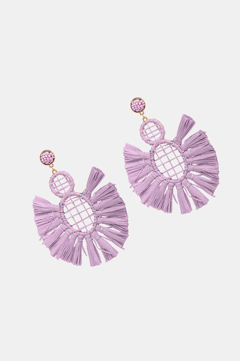 Raffia Grass Tassel Detail Dangle Earrings  Earrings- Doll Fits