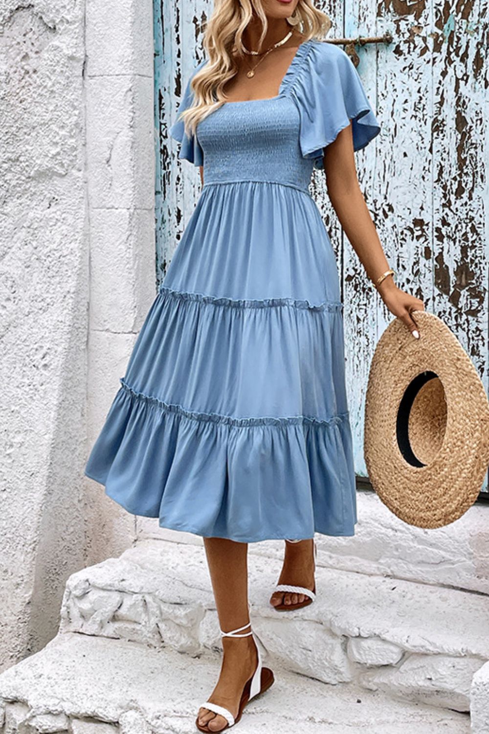 Smocked Square Neck Frill Trim Dress  Dresses- Doll Fits