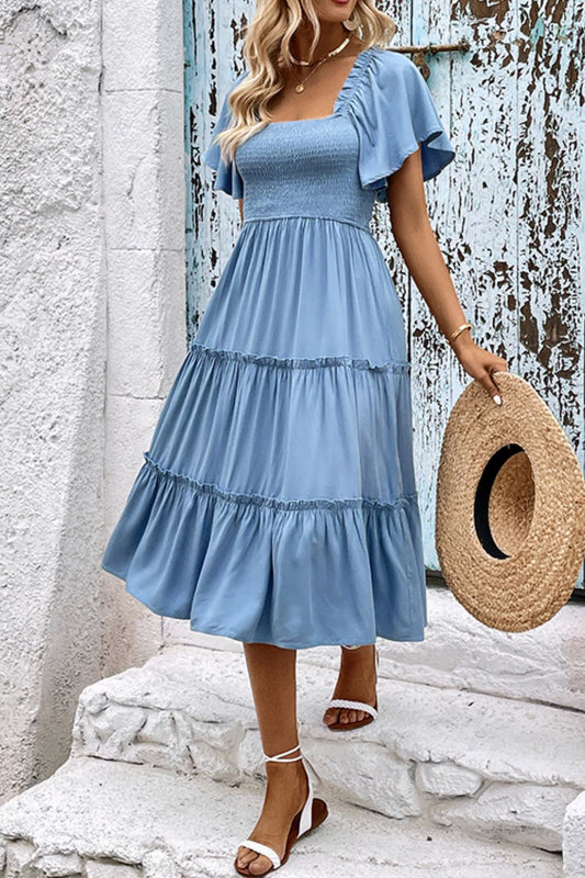 Smocked Square Neck Frill Trim Dress  Dresses- Doll Fits