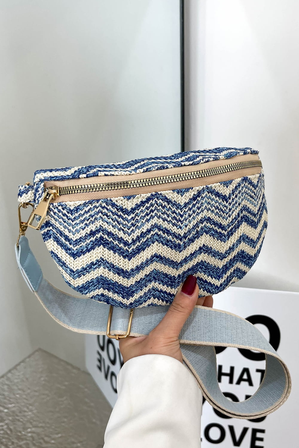 Chevron Straw Sling Bag  Handbags- Doll Fits