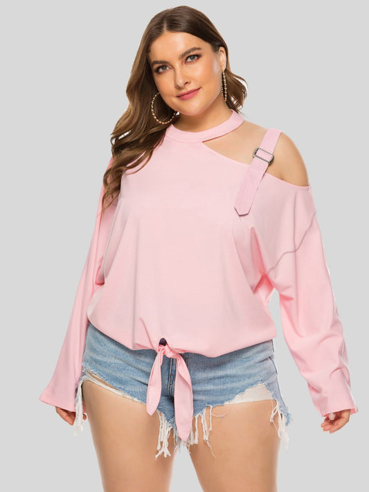 Plus Size Cold-Shoulder Tied Top  Shirts & Tops- Doll Fits