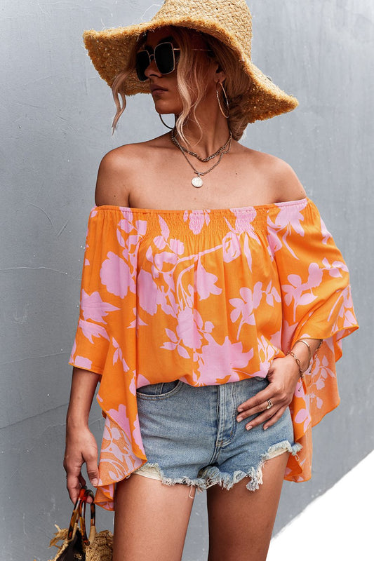 Floral Bell Sleeve Off-Shoulder Blouse  Shirts & Tops- Doll Fits