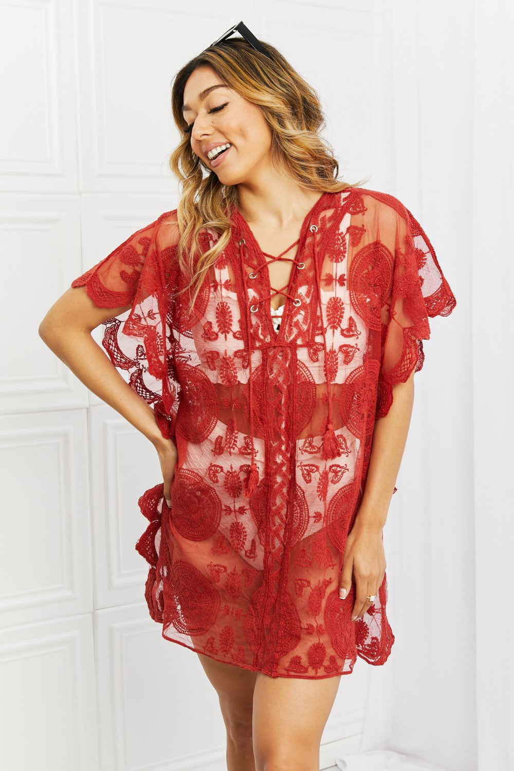 Justin Taylor Summer Moves Lace up Cover Up  Swimwear- Doll Fits