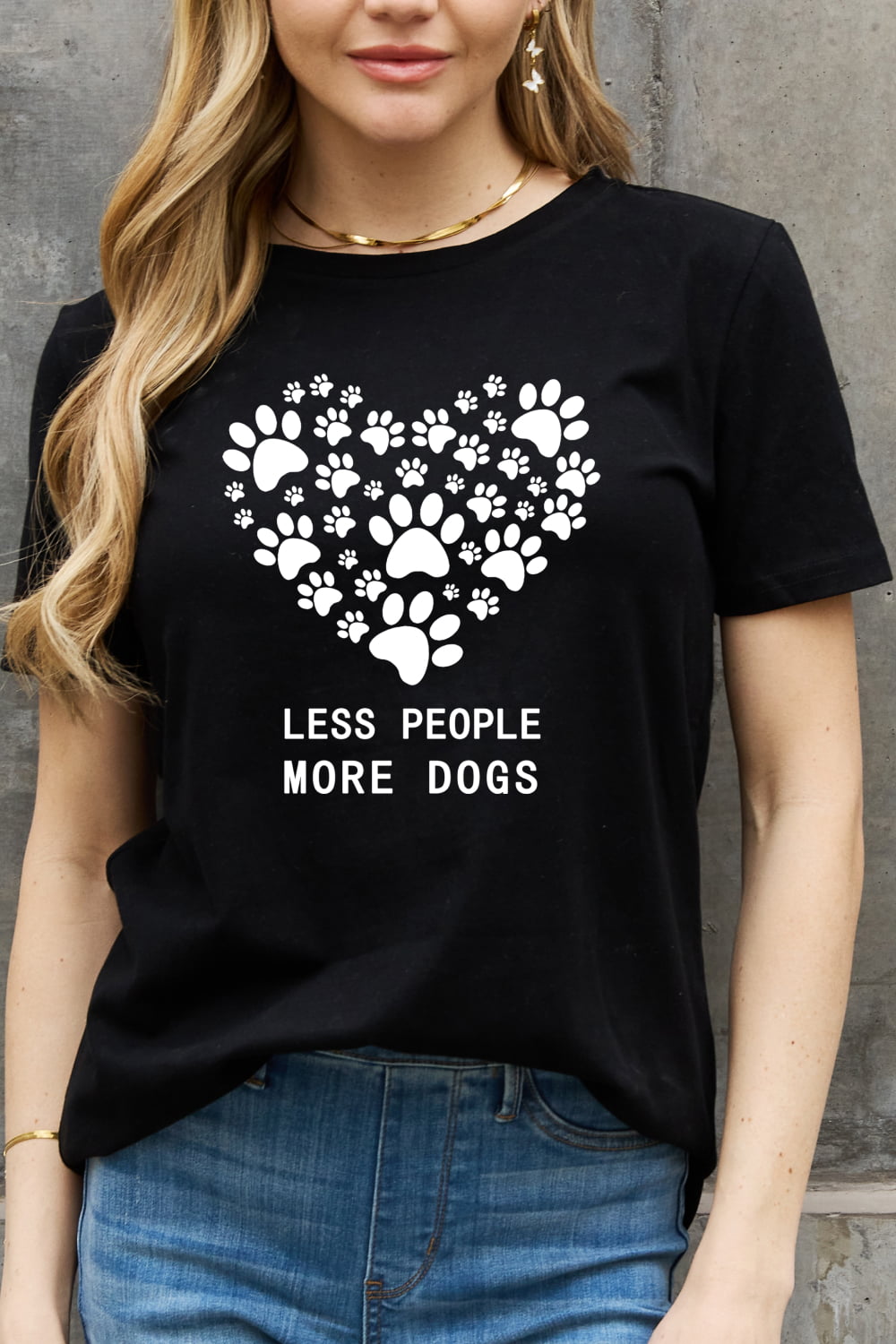 Simply Love Full Size LESS PEOPLE MORE DOGS Heart Graphic Cotton Tee  Shirts & Tops- Doll Fits