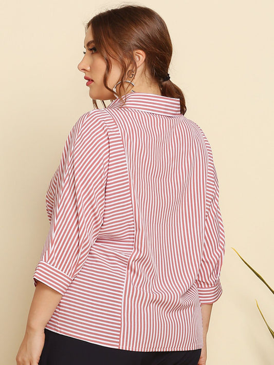 Plus Size Striped Three-Quarter Sleeve Shirt  Shirts & Tops- Doll Fits