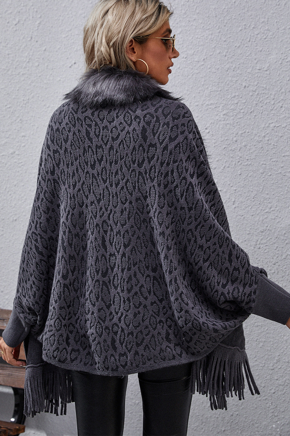 Leopard Fringe Detail Poncho  - Doll Fits