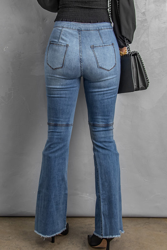 Distressed Raw Hem High-Waist Flare Jeans  Pants- Doll Fits