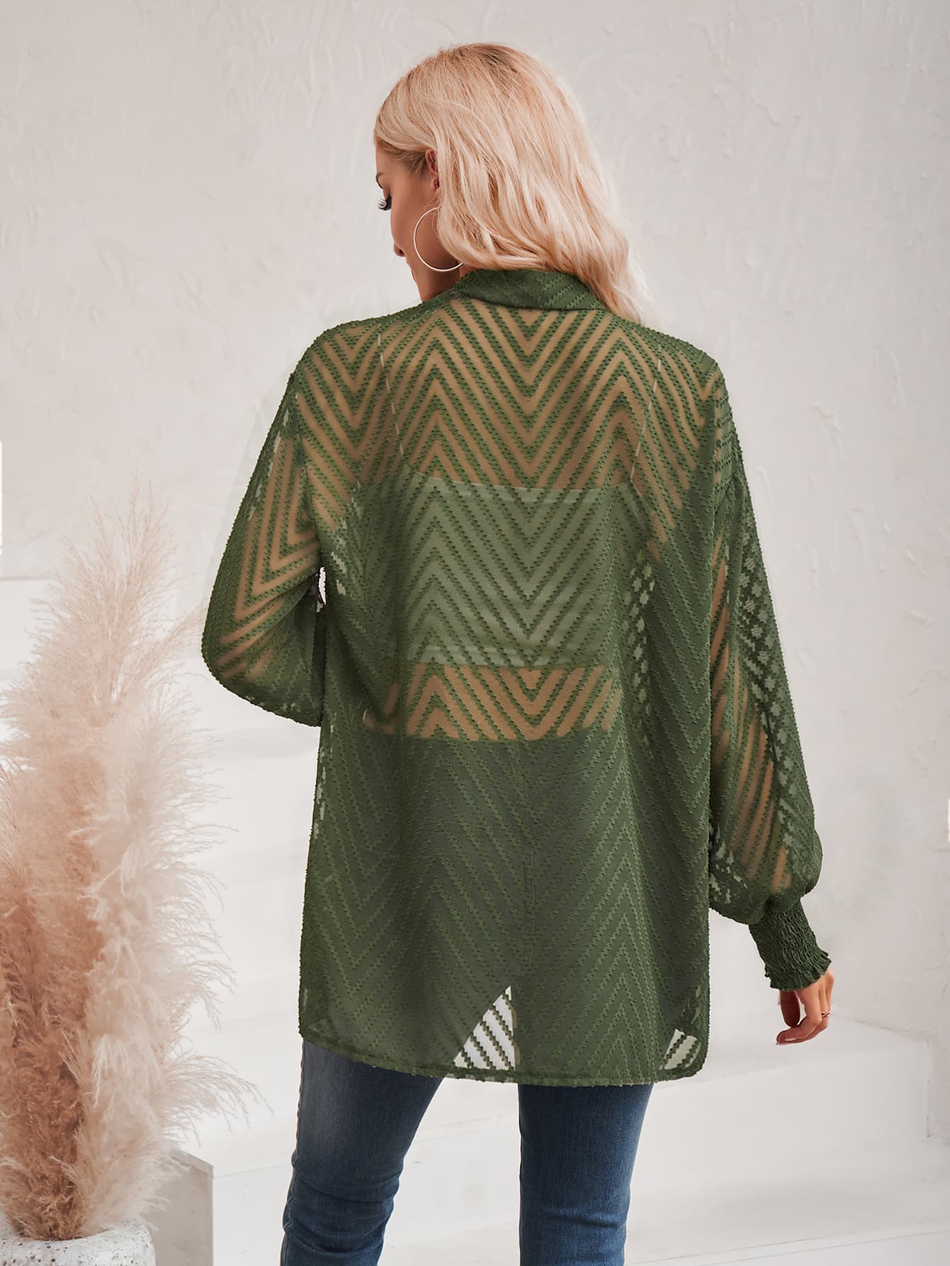 Lantern Sleeve Open Front Sheer Cardigan  Coats & Jackets- Doll Fits