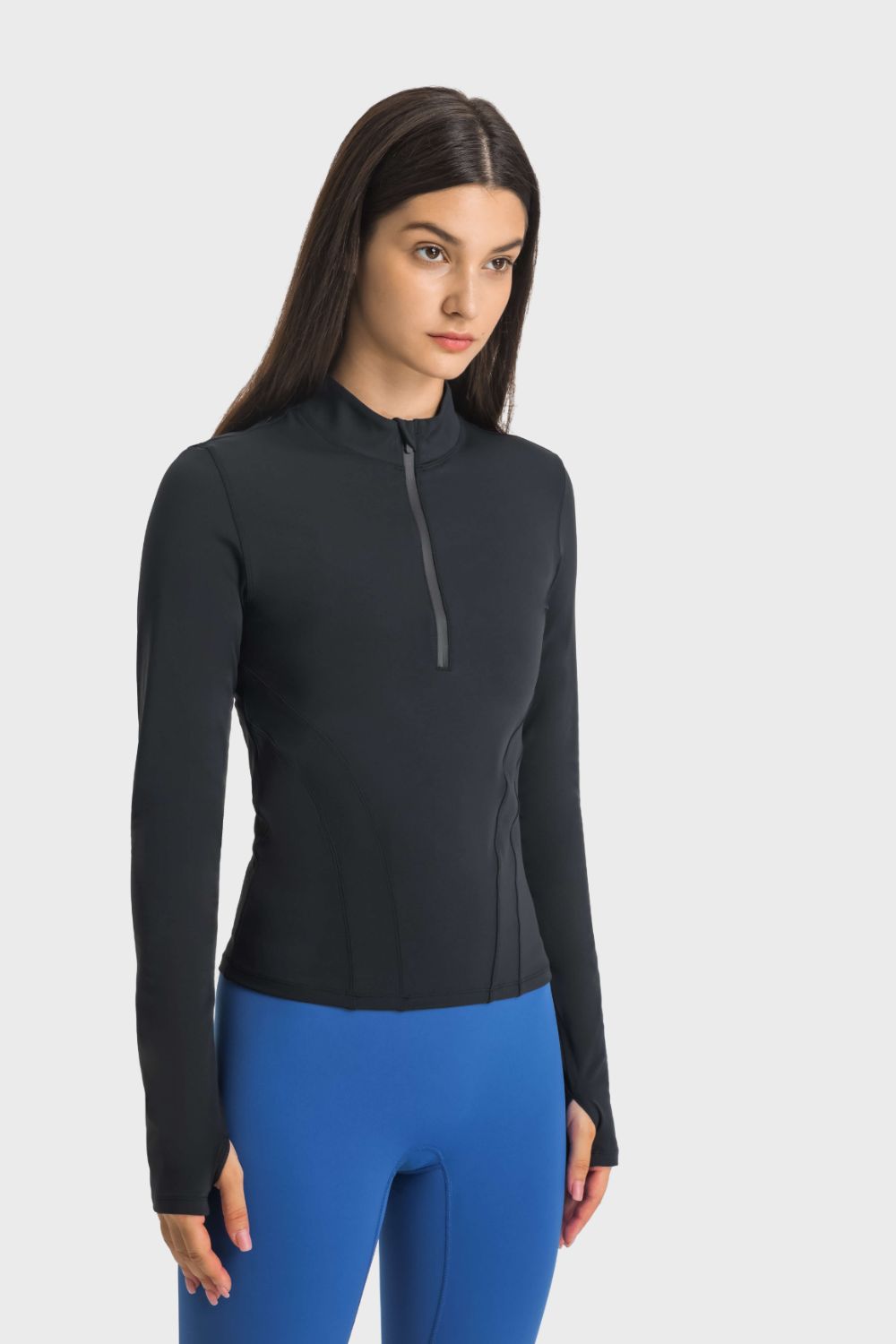 Half Zip Thumbhole Sleeve Sports Top  Activewear- Doll Fits