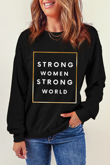 STRONG WOMEN STRONG WORLD Graphic Drop Shoulder Sweatshirt  Shirts & Tops- Doll Fits