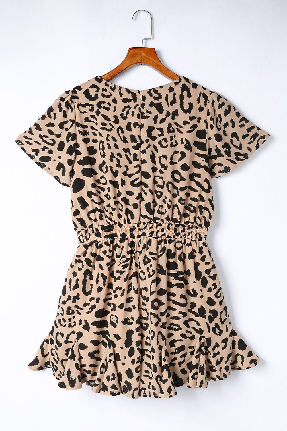 Leopard Flutter Sleeve Ruffle Hem Romper  Jumpsuits & Rompers- Doll Fits