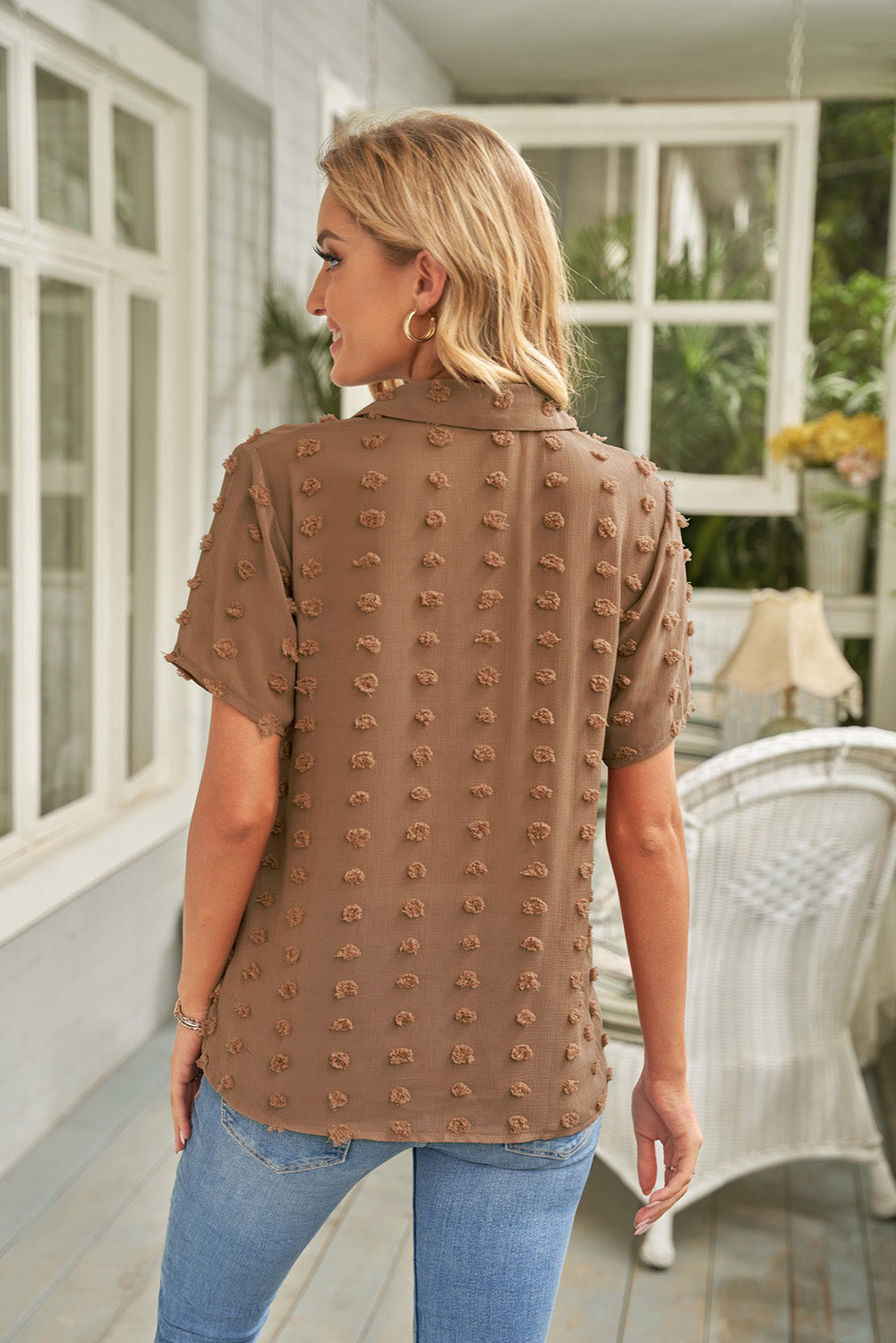 Raelynn Swiss Dot Collar Short Sleeve Shirt  Shirts & Tops- Doll Fits