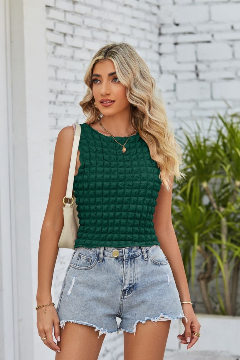 Textured Round Neck Tank  Shirts & Tops- Doll Fits