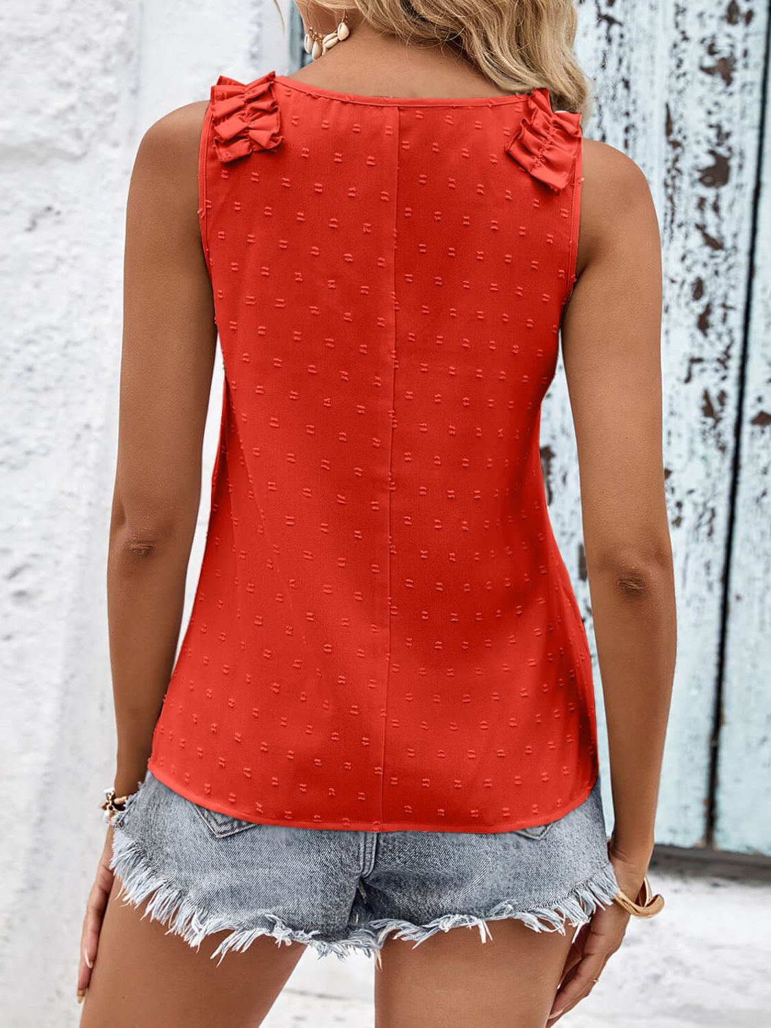 Swiss Dot Shoulder Detail V-Neck Tank  Shirts & Tops- Doll Fits