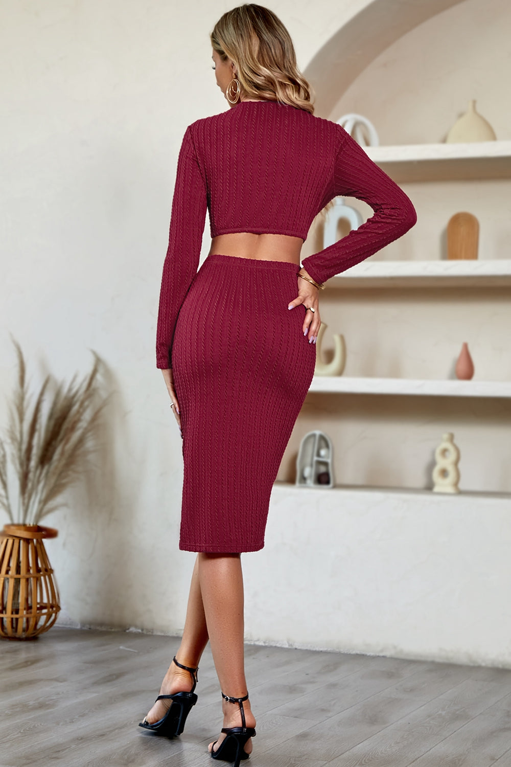Cutout Crisscross Round Neck Long Sleeve Dress  Dresses- Doll Fits