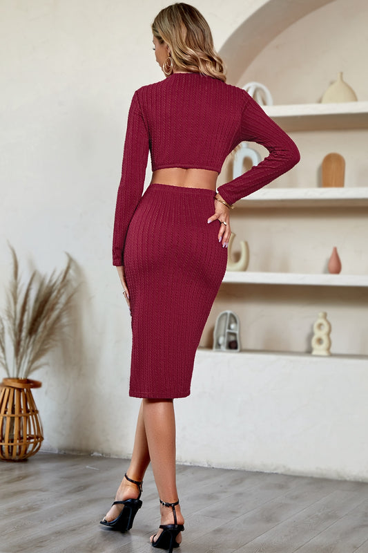 Cutout Crisscross Round Neck Long Sleeve Dress  Dresses- Doll Fits