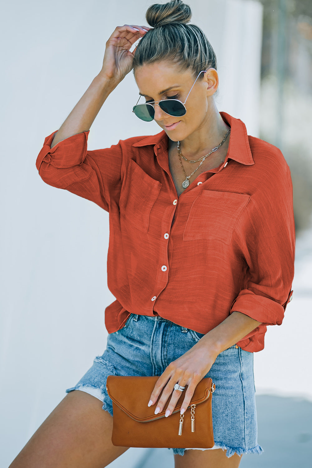 Button-Up Shirt with Breast Pockets  Shirts & Tops- Doll Fits