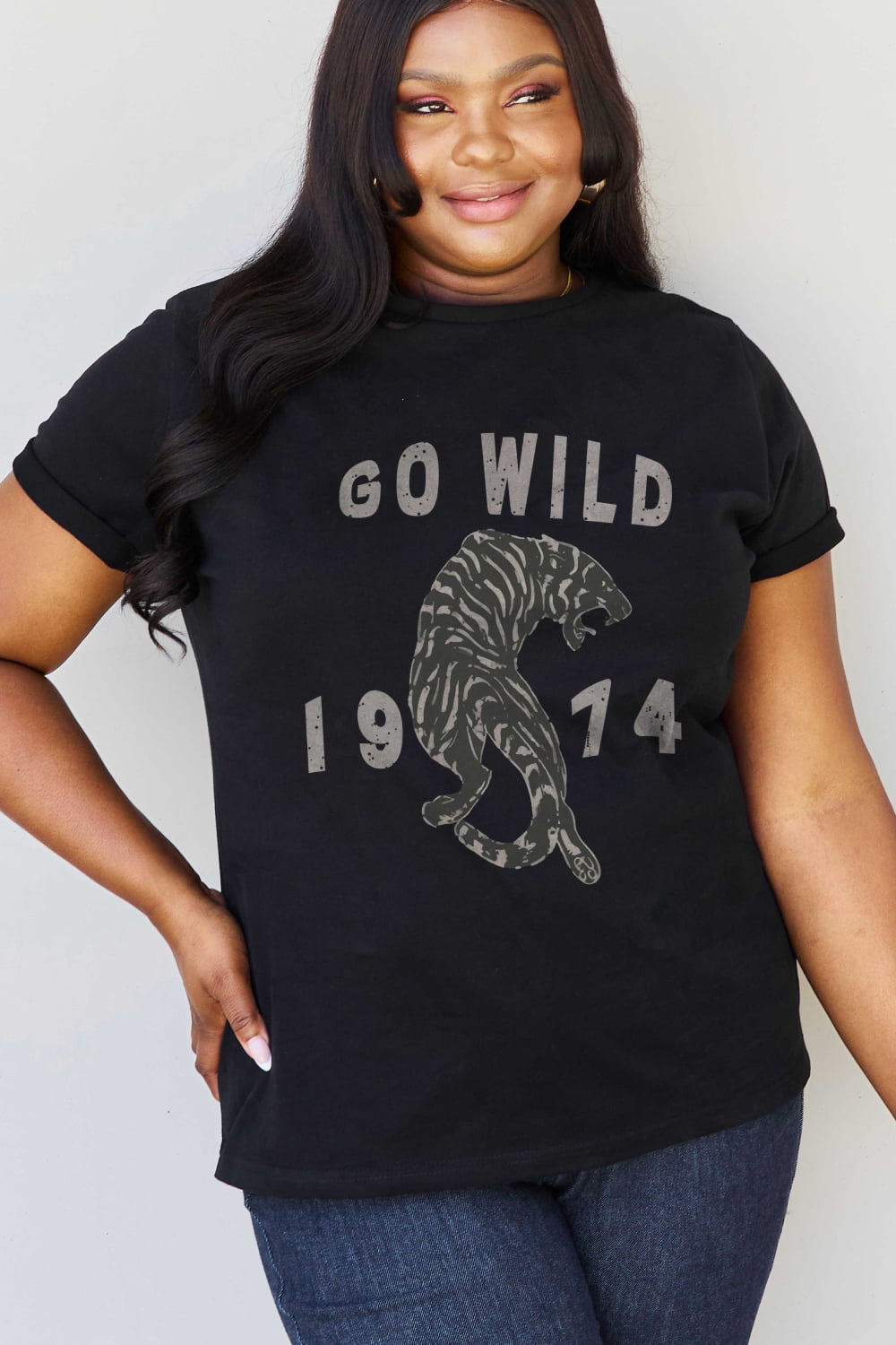 Simply Love Full Size GO WILD 1974 Graphic Cotton Tee  - Doll Fits