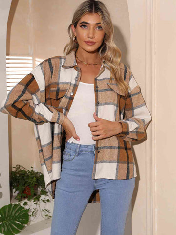 Plaid Collared Neck Button Down Jacket
