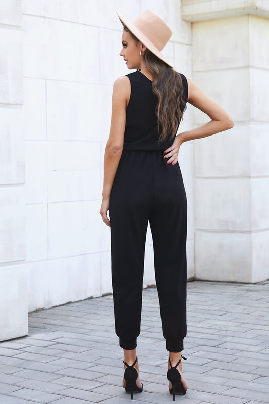Tied Surplice Neck Sleeveless Jumpsuit  Jumpsuits & Rompers- Doll Fits