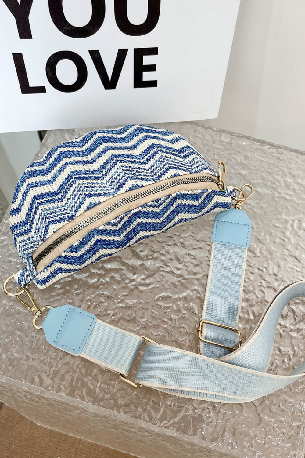 Chevron Straw Sling Bag  Handbags- Doll Fits