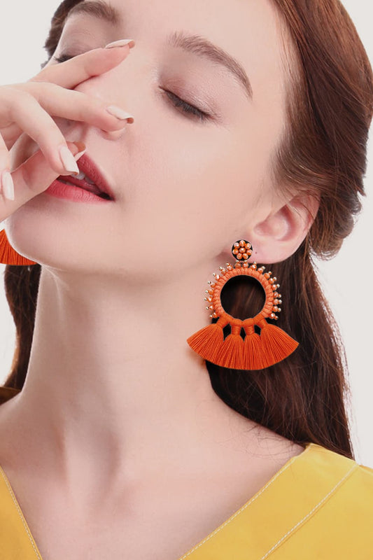 Bead Detail Tassel Dangle Earrings  Earrings- Doll Fits