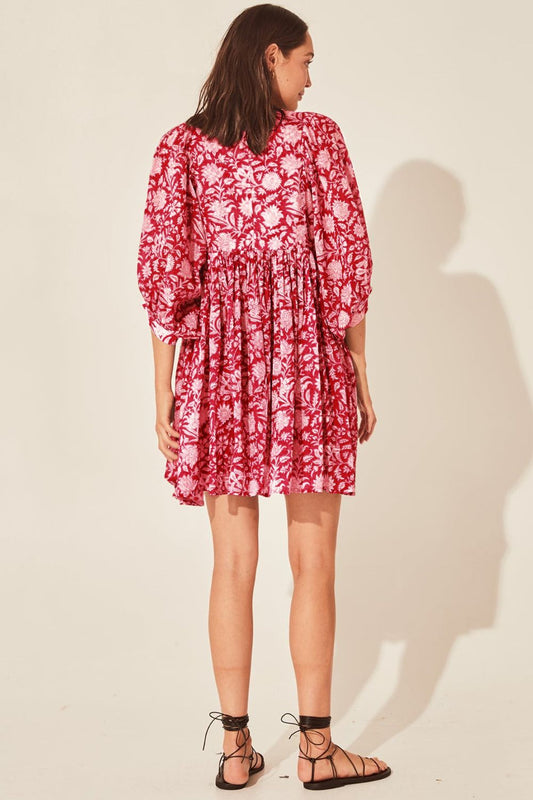 Floral Tie Neck Lantern Sleeve Dress  Dresses- Doll Fits