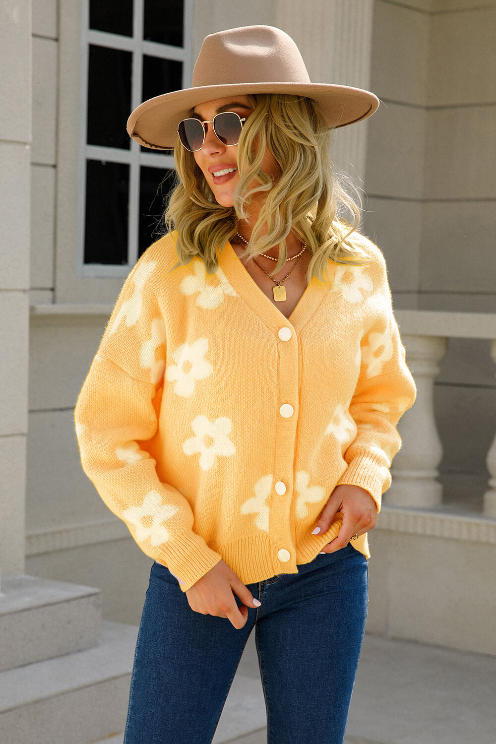 Floral Dropped Shoulder Button-Up Cardigan  Coats & Jackets- Doll Fits