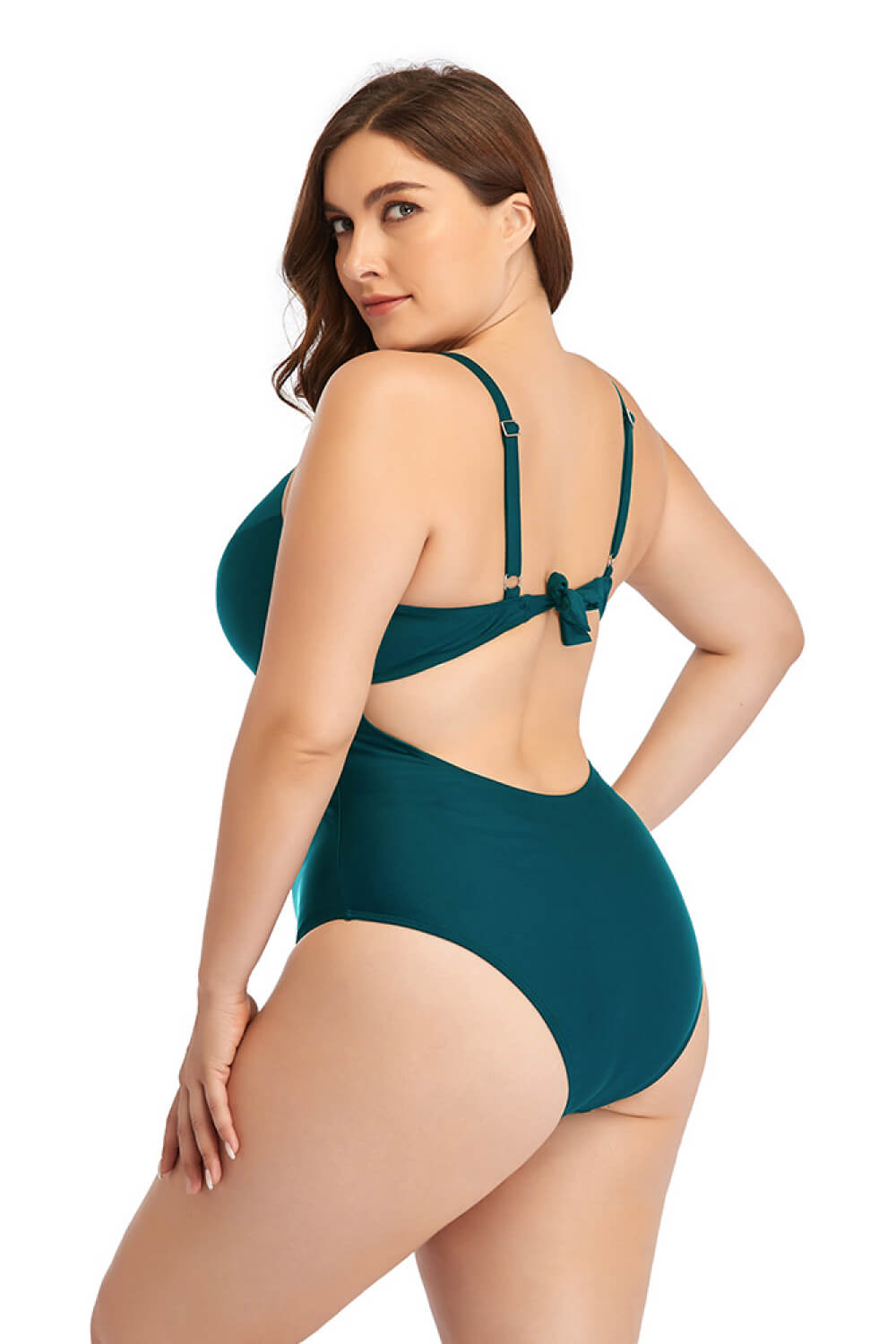Plus Size Spliced Mesh Tie-Back One-Piece Swimsuit  Swimwear- Doll Fits