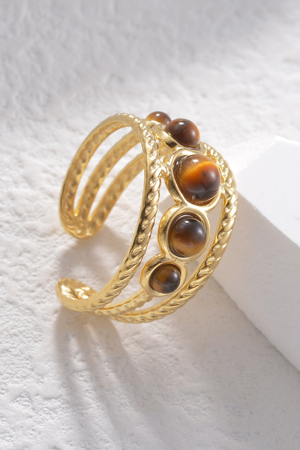 18K Gold Plated Nature Stone Open Ring  - Doll Fits