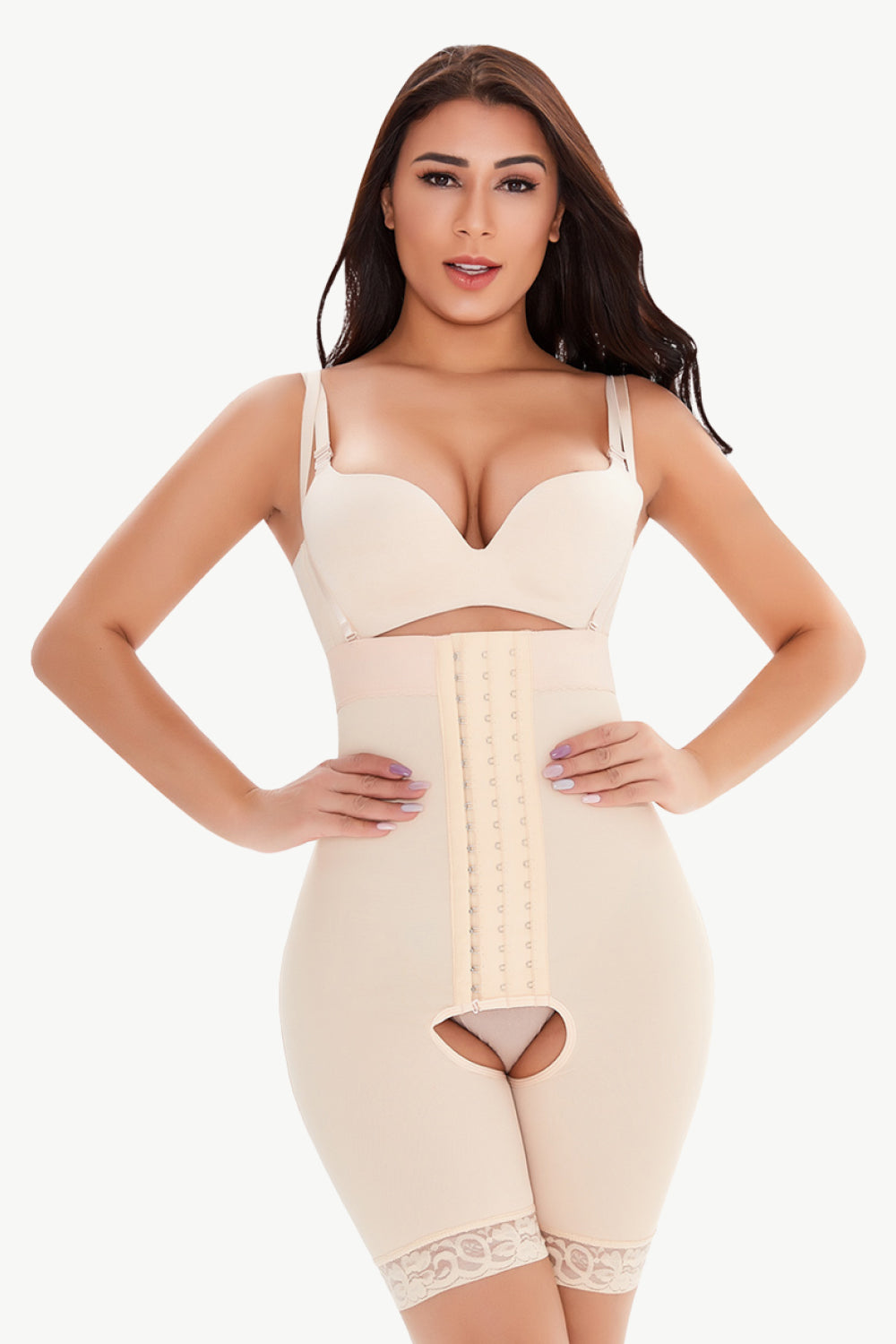 Full Size Hook-and-Eye Lace Trim Shaping Bodysuit  Shapewear- Doll Fits