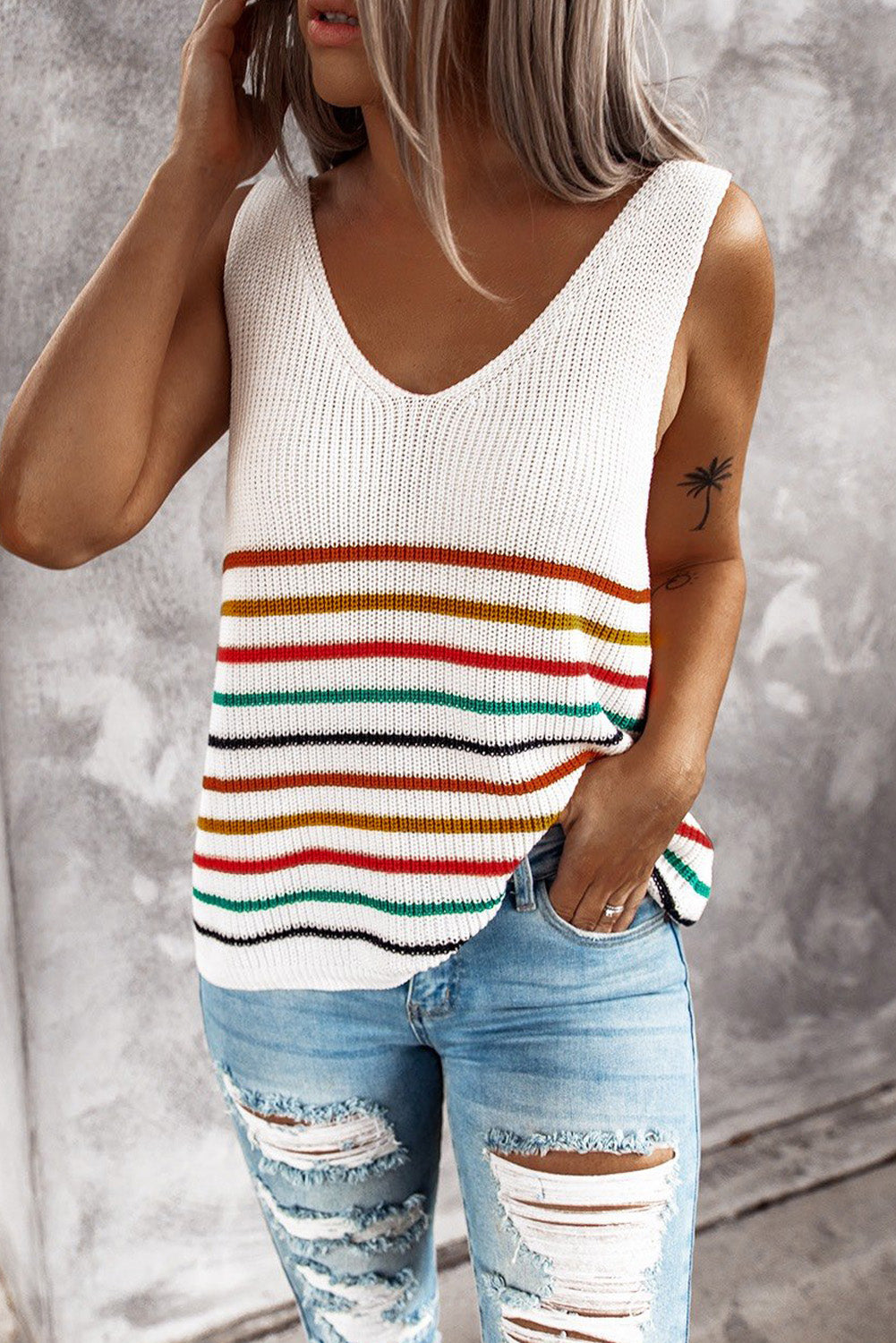 Amari Multicolor Stripes Knit Tank Top  Clothing- Doll Fits