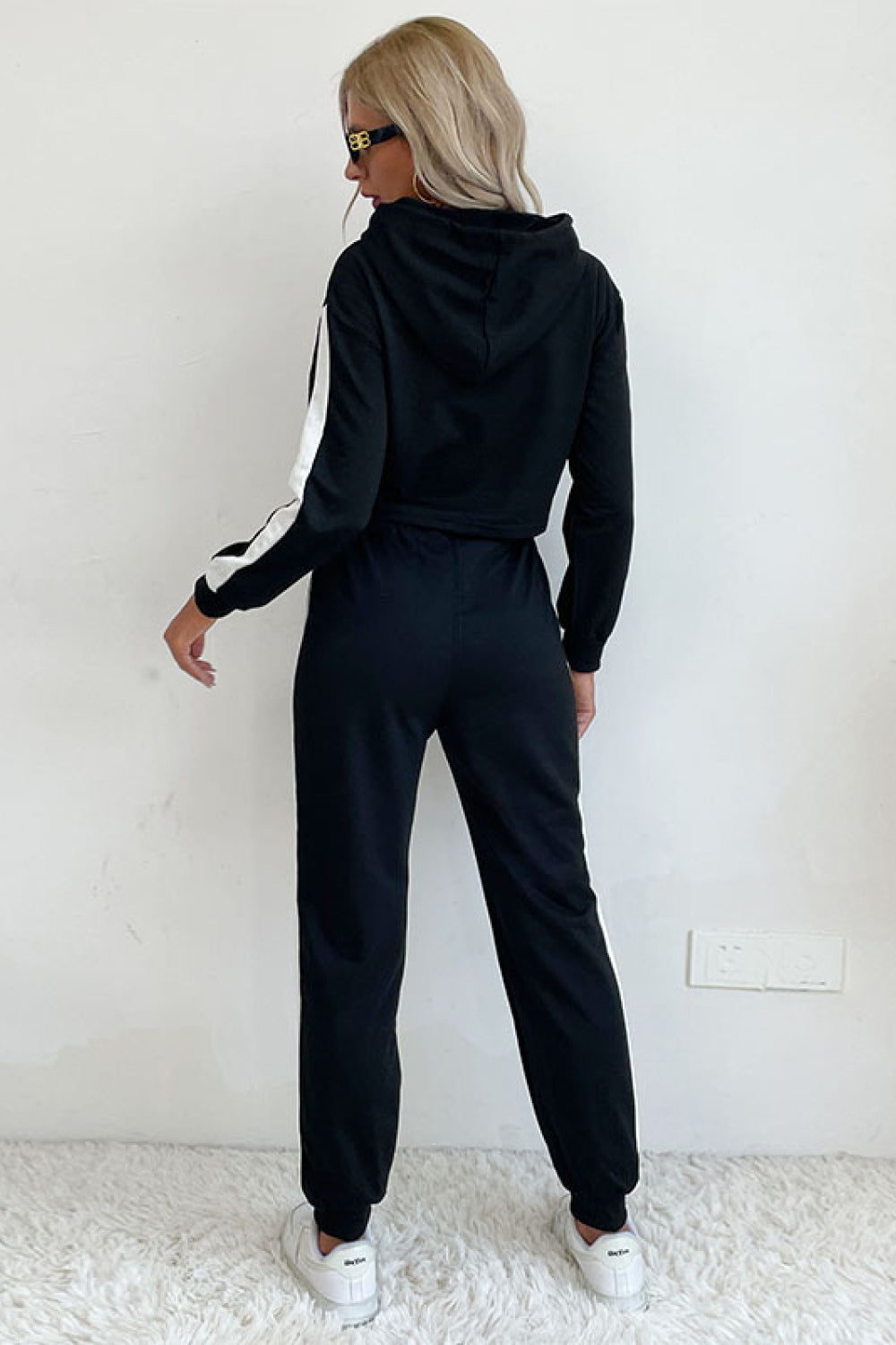 Side Stripe Cropped Hoodie and Jogger Set  Outfit Sets- Doll Fits