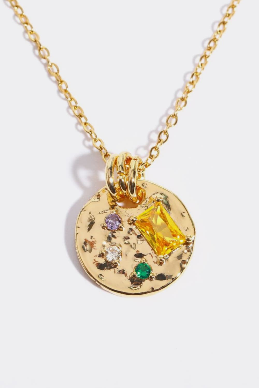 Inlaid Multicolored Zircon Round Pendant Copper Necklace  Necklaces- Doll Fits