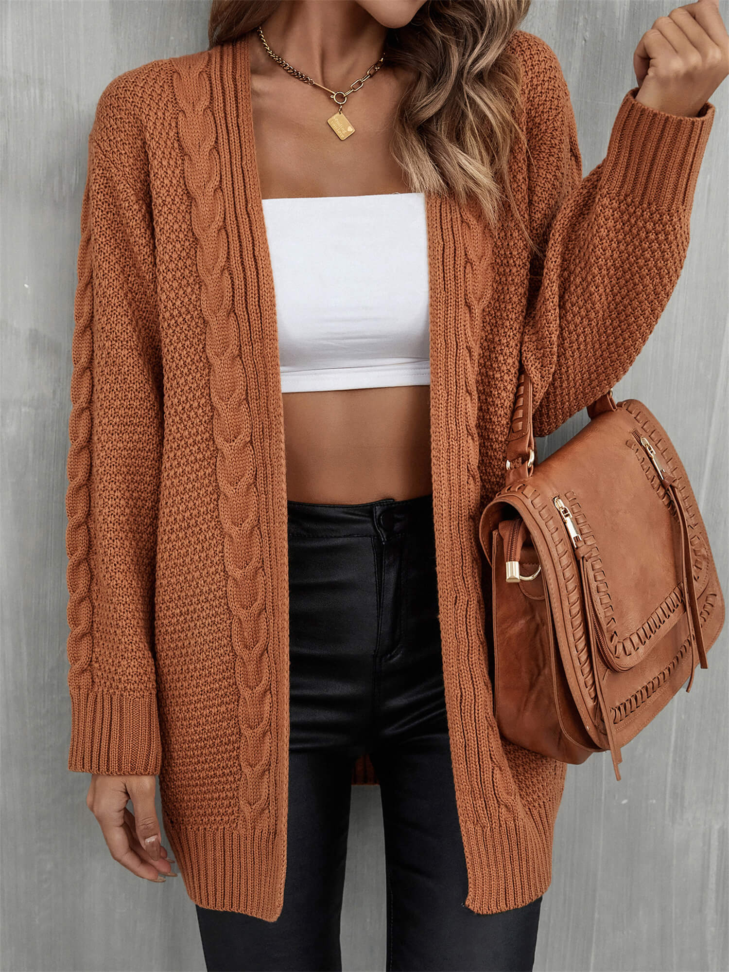 Warm Fall Mixed Knit Open Front Longline Cardigan  Coats & Jackets- Doll Fits
