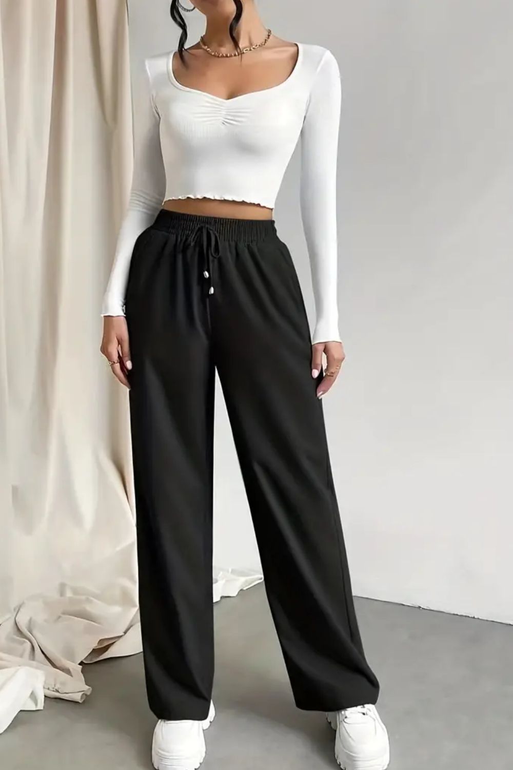 Tied Straight Leg Pants with Pockets  Pants- Doll Fits
