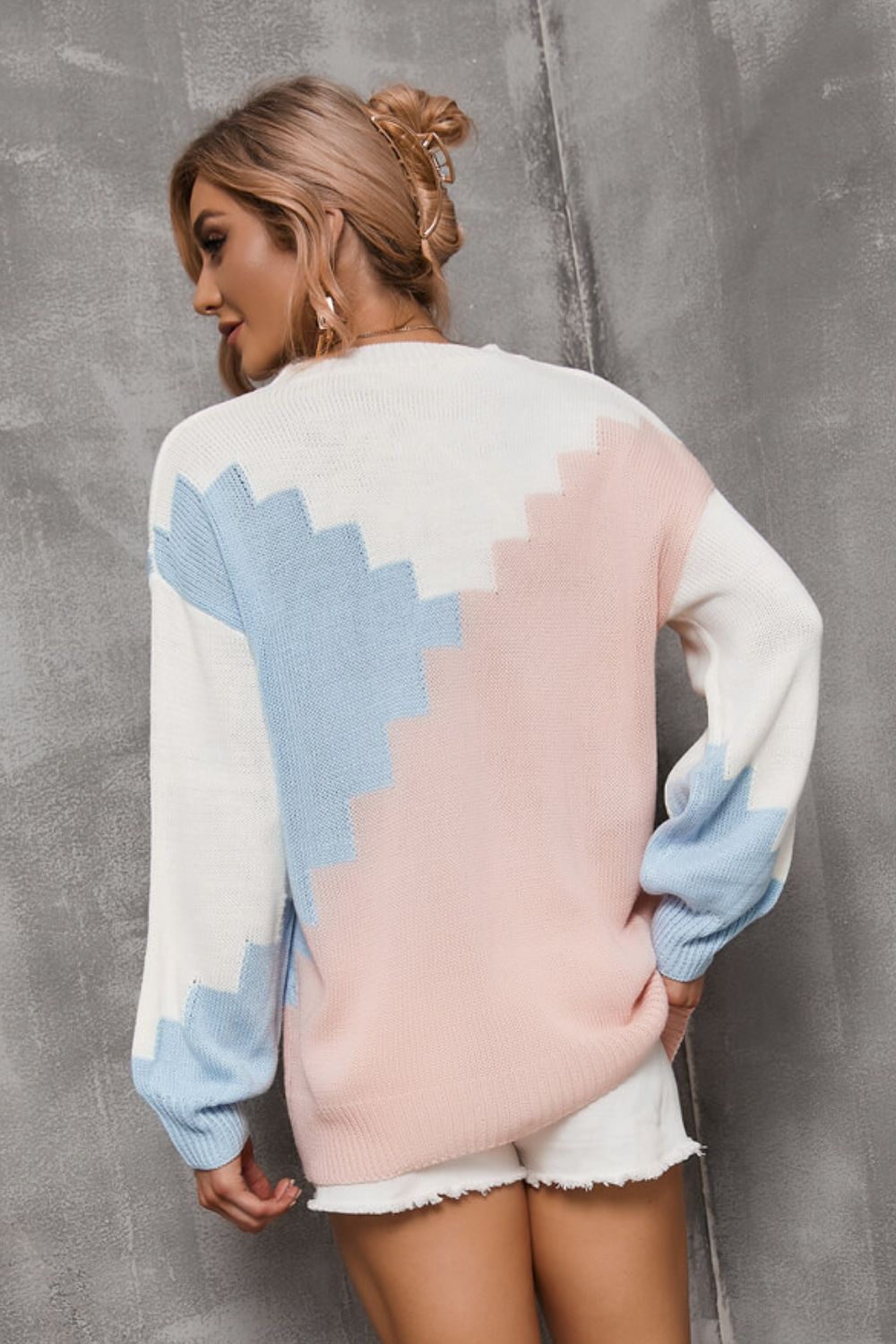 Color Block Dropped Shoulder Knit Pullover  Shirts & Tops- Doll Fits