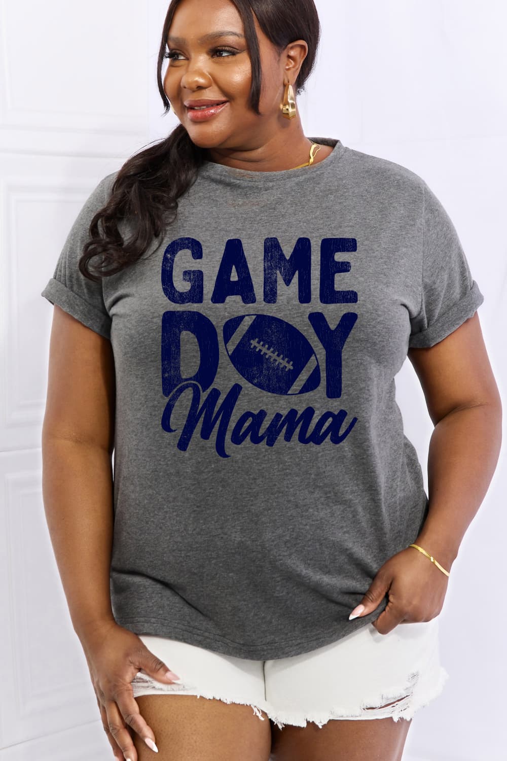 Simply Love Full Size GAMEDAY MAMA Graphic Cotton Tee  - Doll Fits