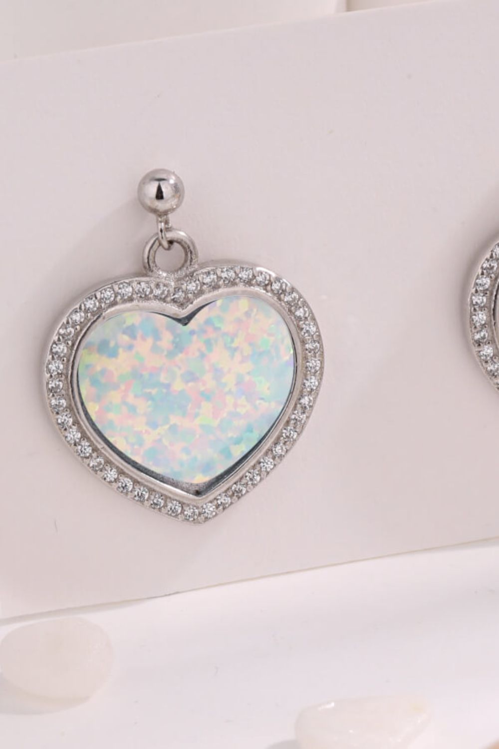 Platinum-Plated Opal Heart Earrings  Earrings- Doll Fits
