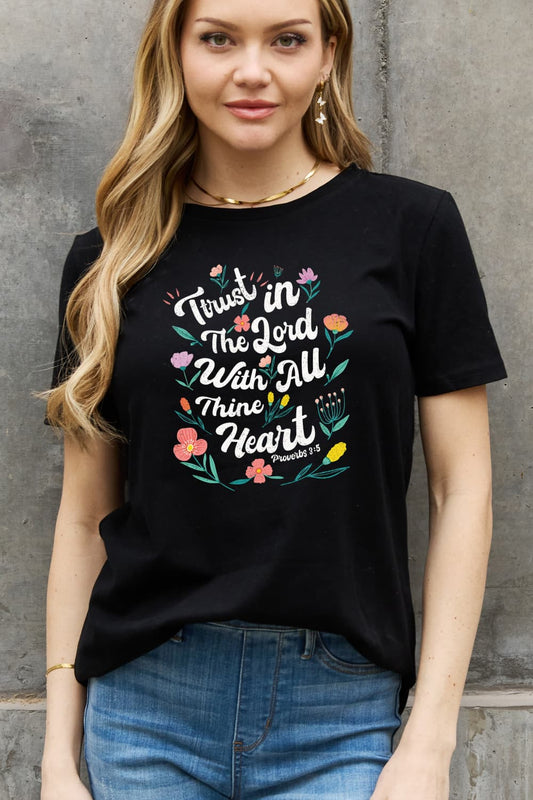Simply Love Full Size TRUST IN THE LORD WITH ALL THINE HEART PROVERBS 3:5 Graphic Cotton Tee  Shirts & Tops- Doll Fits