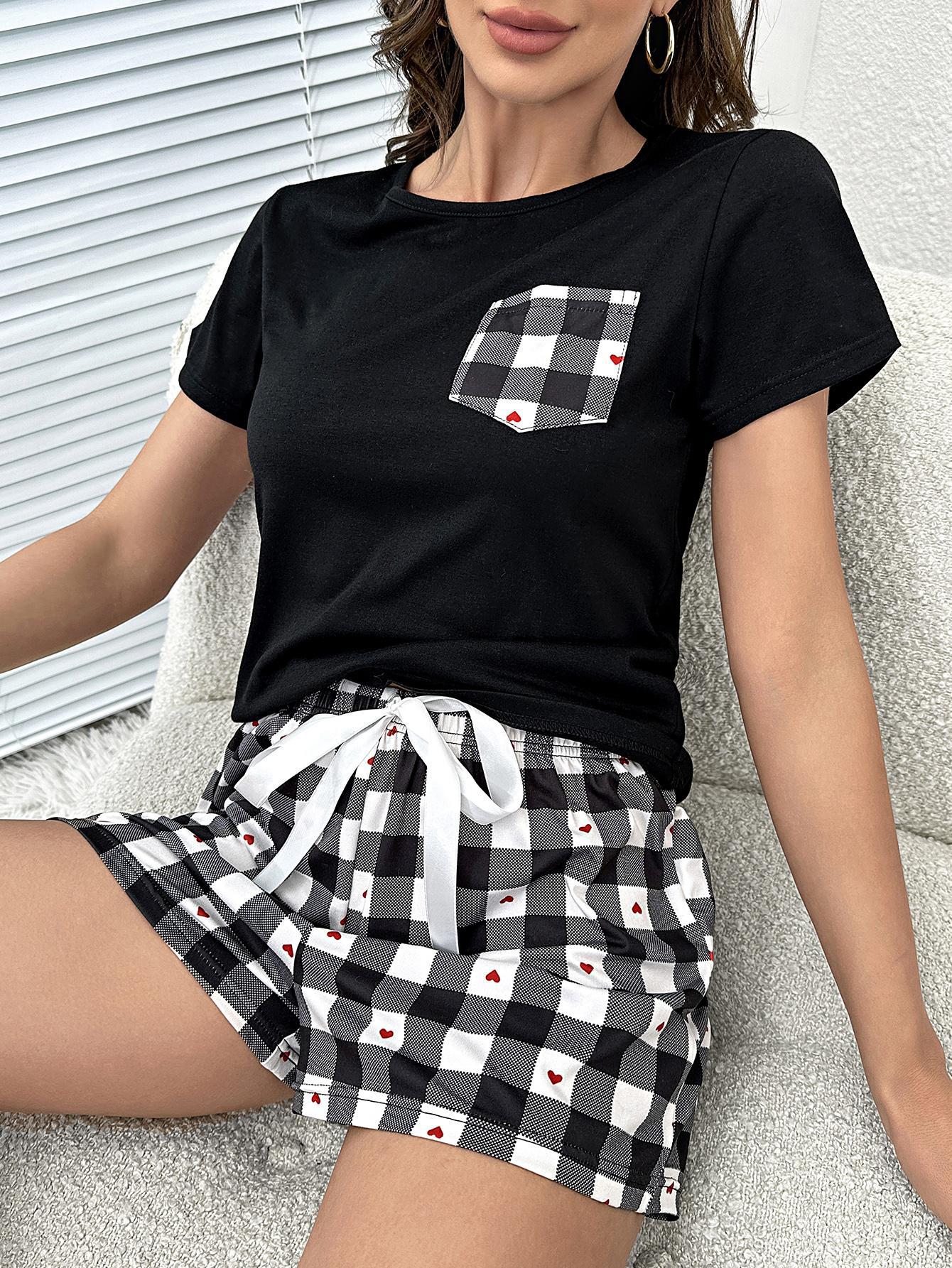 Plaid Heart Top and Shorts Lounge Set  Shirts & Tops- Doll Fits