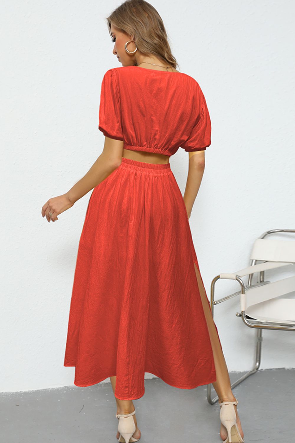 Puff Sleeve Crop Top and Maxi Skirt Set  Outfit Sets- Doll Fits