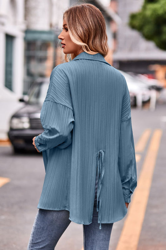 Slit Dropped Shoulder Longline Shirt  - Doll Fits