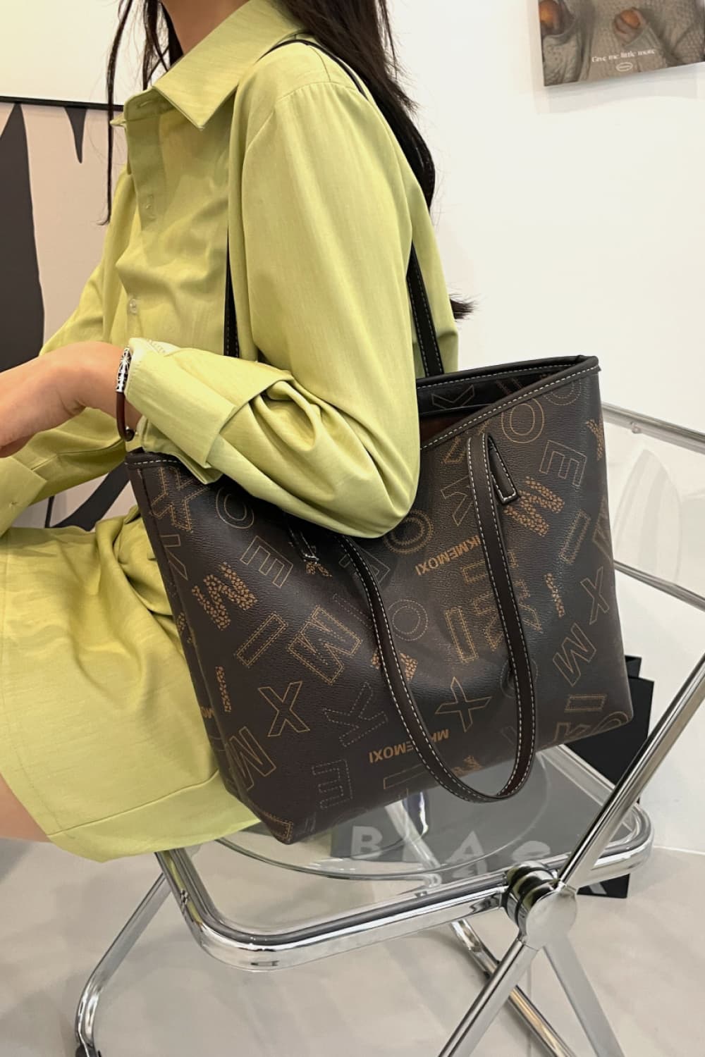 Printed PU Leather Tote Bag  Handbags- Doll Fits