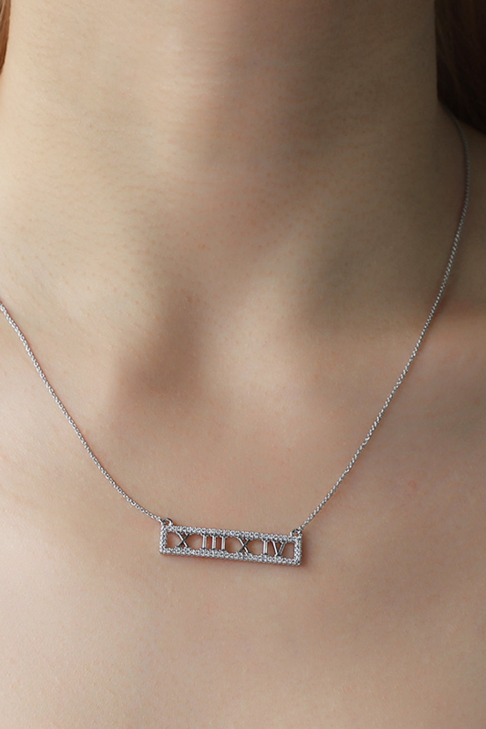 Inlaid Cubic Zirconia Bar Pendant Necklace  Necklaces- Doll Fits