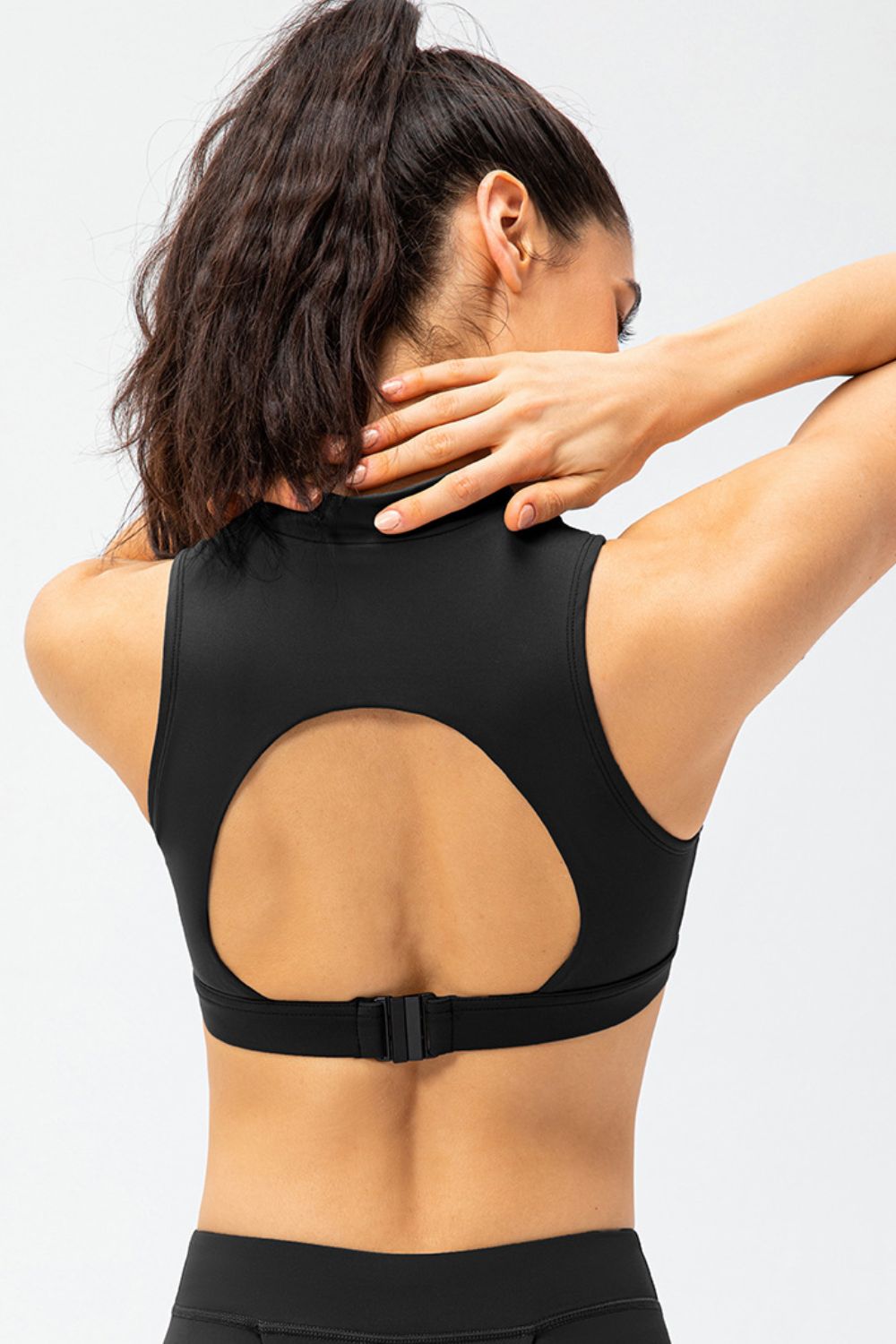 Full Size Cropped Cutout Back Zipper Front Active Tank Top  - Doll Fits